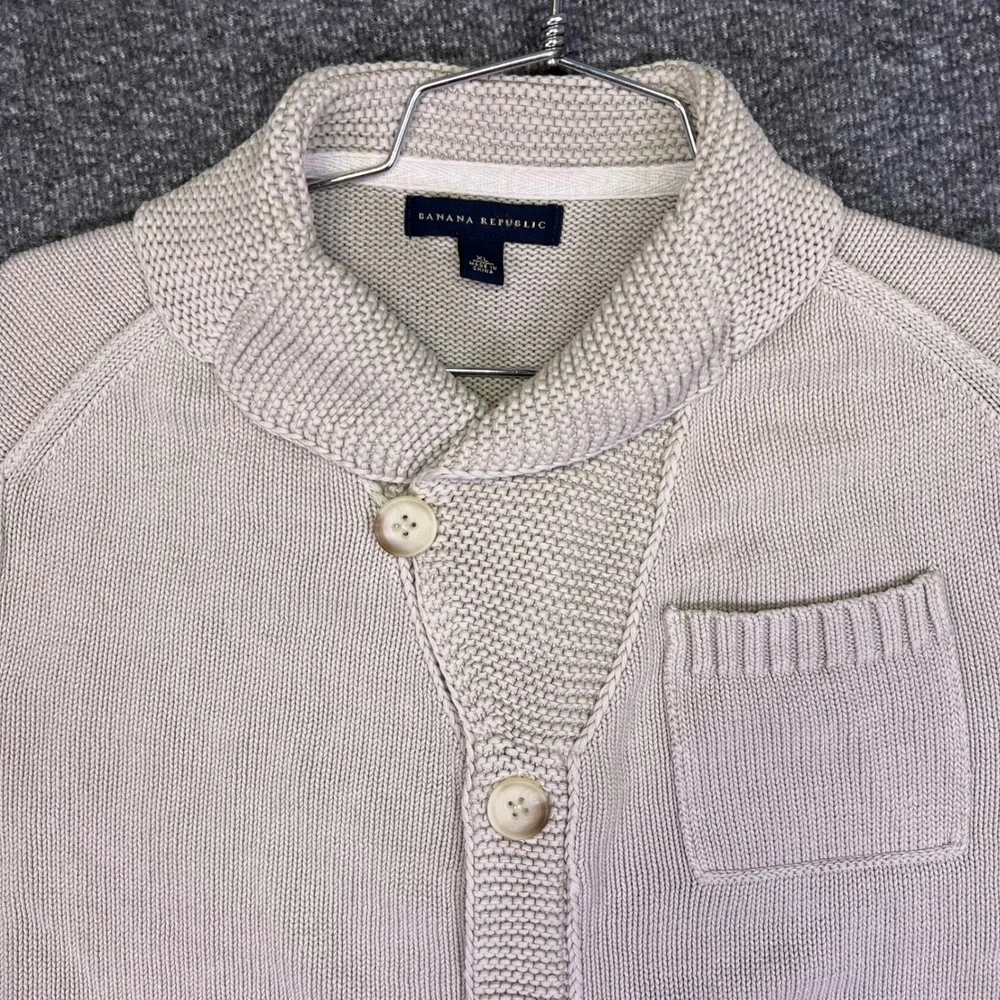 Banana Republic Cardigan Mens XL Beige Shawl Collar Casual Button Linen Blend